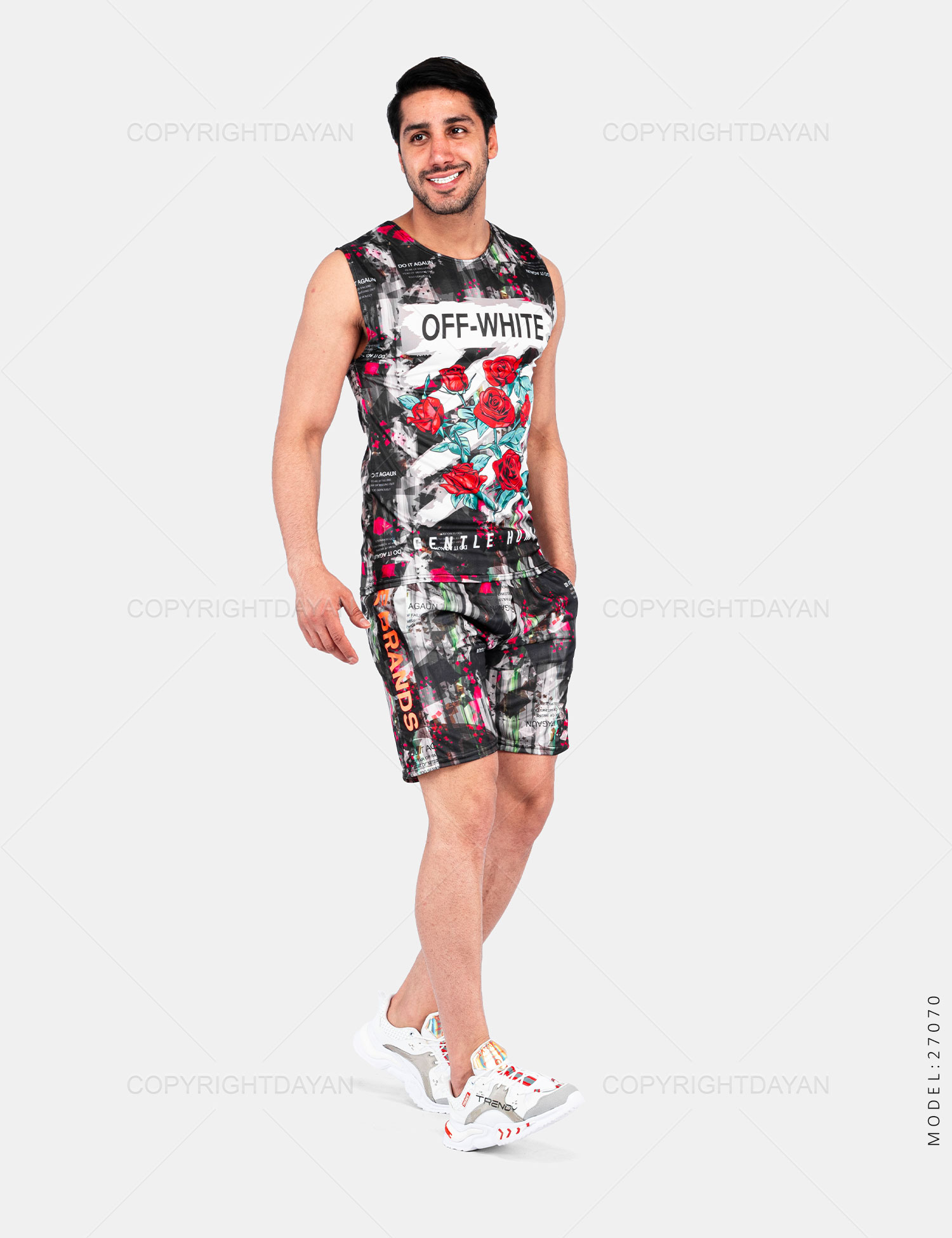 ست رکابی شلوارک مردانه Off – White مدل 27070
