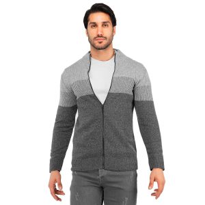 ژاکت بافت مردانه زیپ دار یقه ایستاده فری سایز راه راه Araz مدل 40293