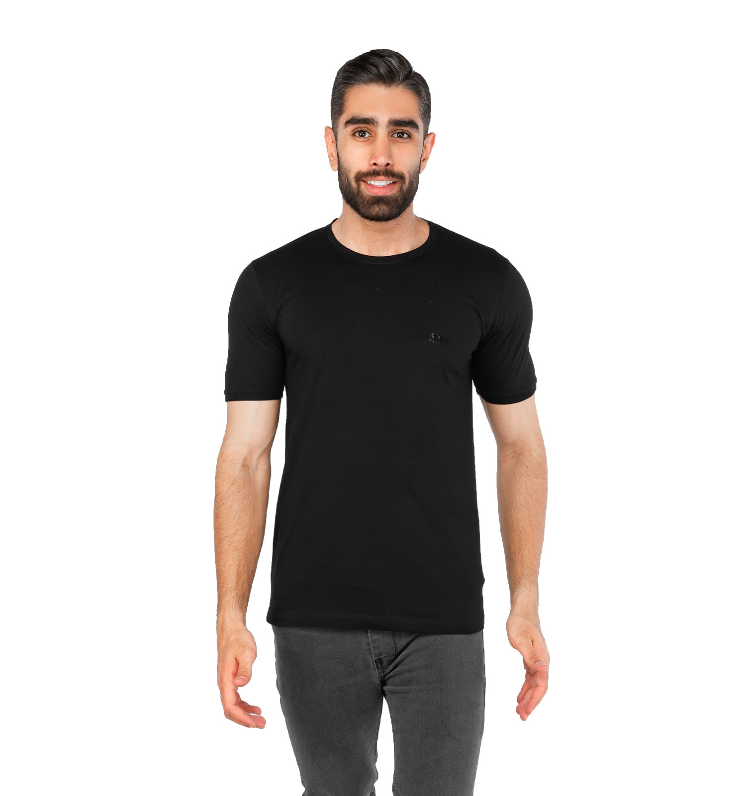 تیشرت Boss یقه گرد مردانه مشکی پنبه ساده مدل 44637