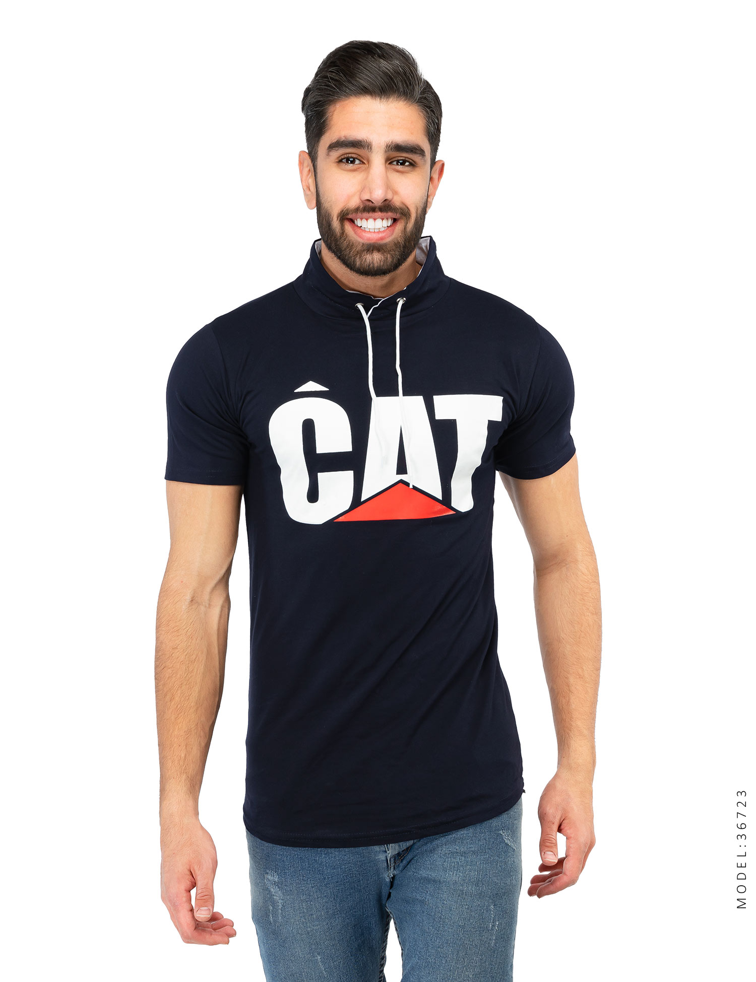 تیشرت مردانه یقه بنددار Cat مدل 36723