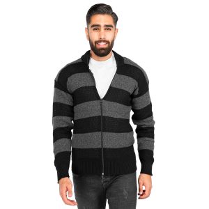 ژاکت بافت مردانه زیپ دار یقه ایستاده راه راه Lima مدل 40181