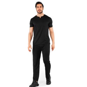 ست تیشرت شلوار مردانه آستین کوتاه مشکی ساده مدل 44155