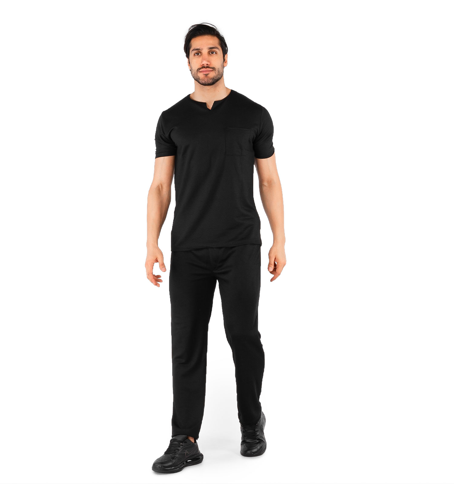 ست تیشرت شلوار مردانه آستین کوتاه مشکی ساده مدل 44155
