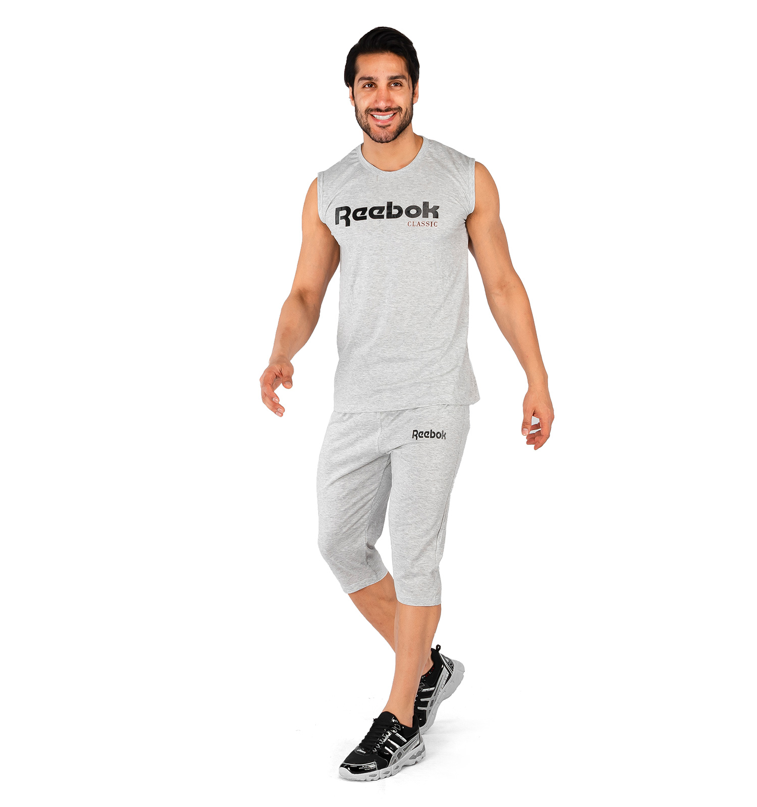 ست رکابی شلوارک مردانه آستین حلقه ای Reebok ساده یقه گرد مدل 43896