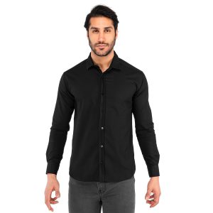 پیراهن اسپرت کتان مردانه آستین بلند مشکی Polo مدل 41768