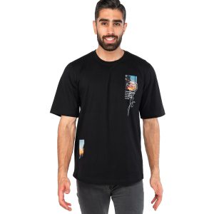 تیشرت یقه گرد مردانه مشکی پنبه طرحدار مدل 44552