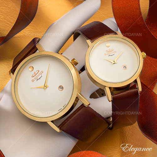 ست ساعت مردانه زنانه Elegance مدل W 9740 (قهوه ای)