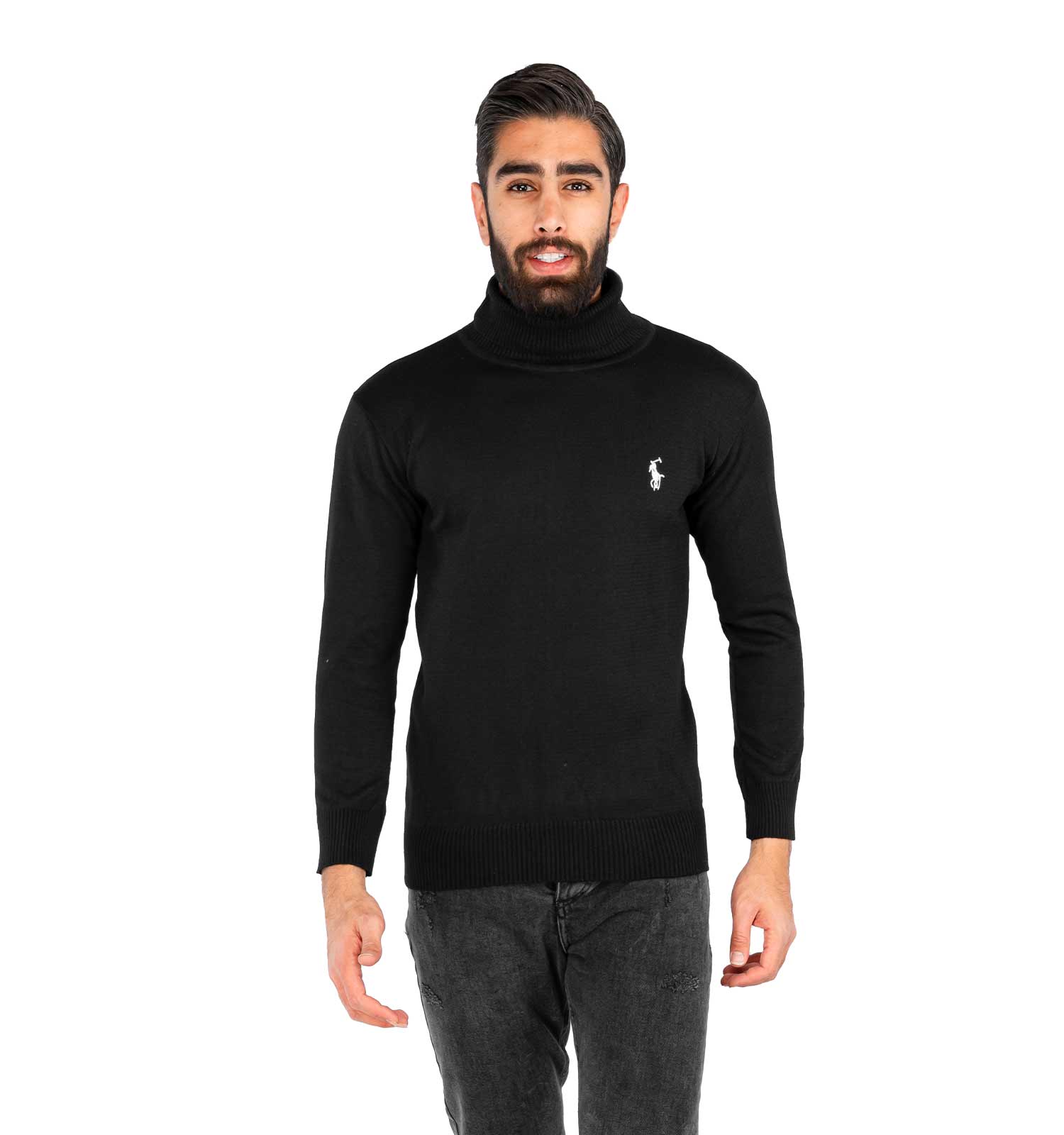 بافت مردانه یقه اسکی مشکی فری سایز ساده Polo مدل 40762