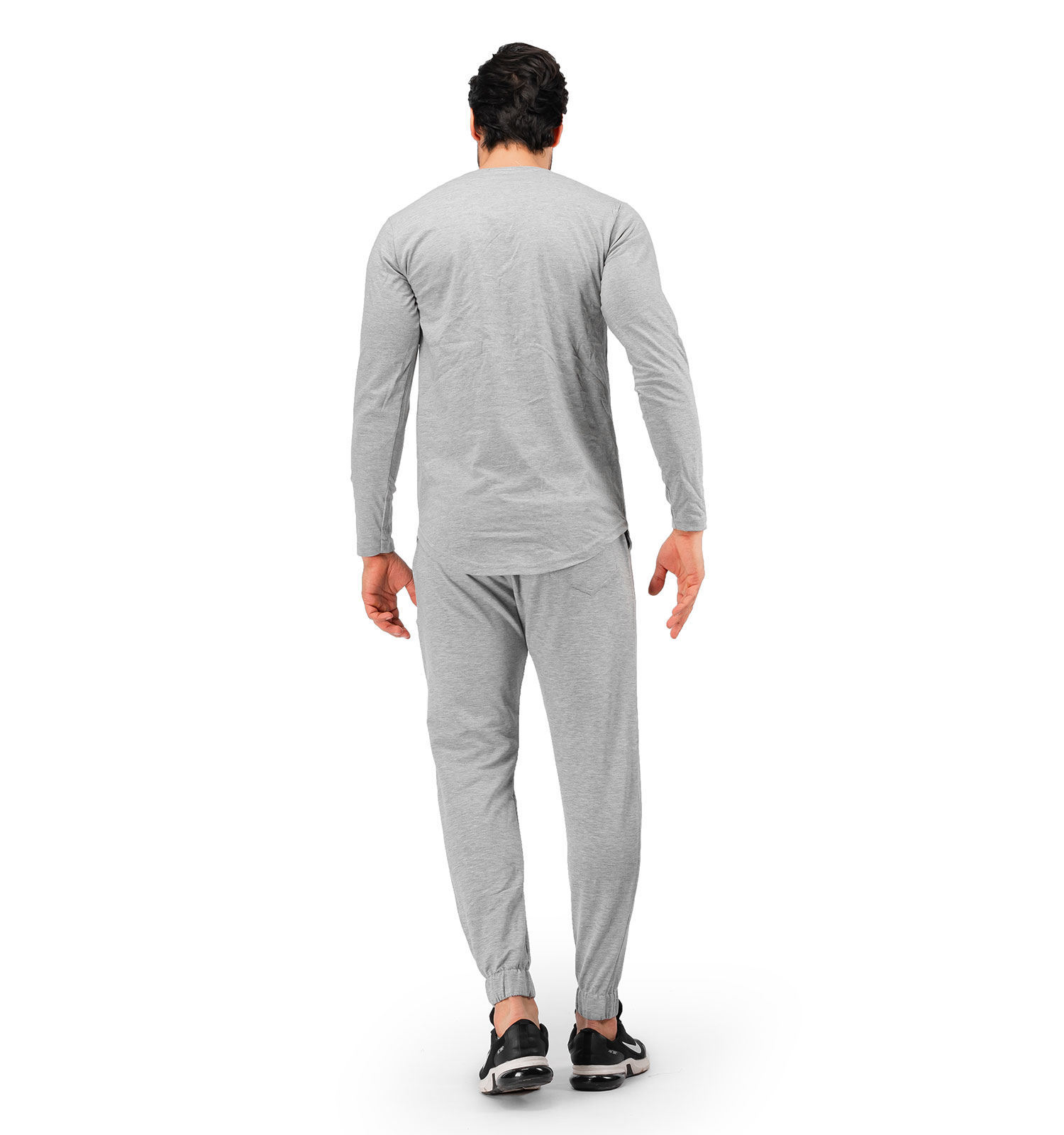 ست بلوز شلوار مردانه دمپا کش طوسی Versace ساده یقه گردمدل 40253