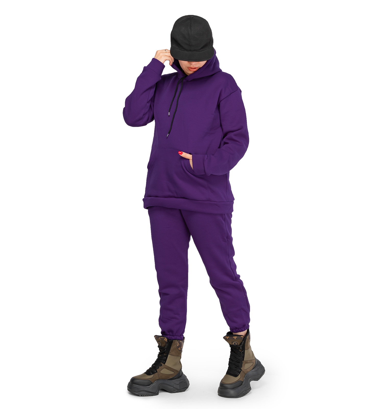 ست هودی شلوار زنانه بیسیک کلاهدار فری سایز مدل 45793