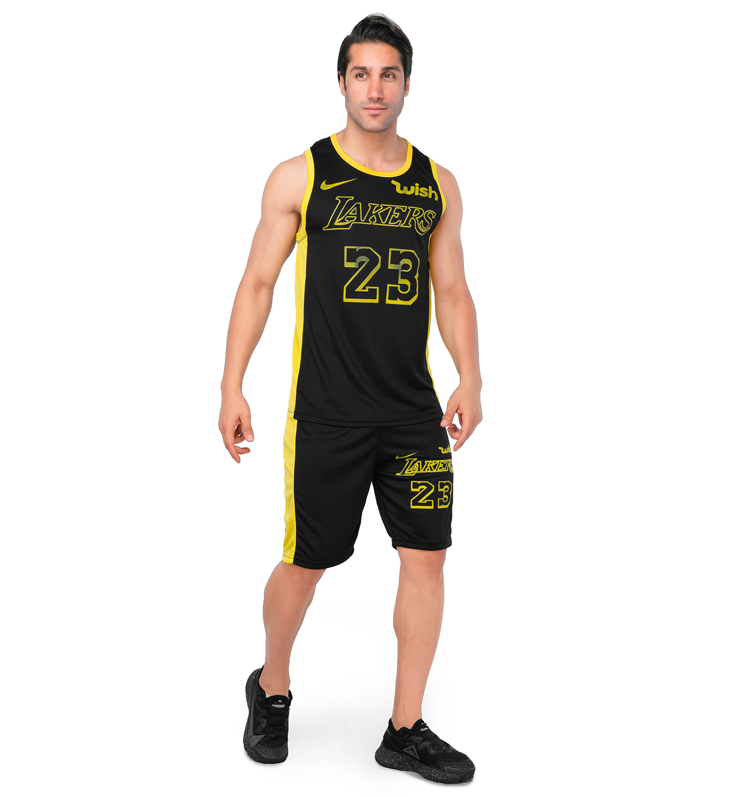 ست مردانه رکابی شلوارک Nike مشکی یقه گرد مدل 44779