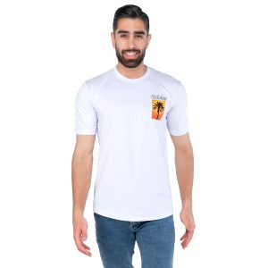تیشرت یقه گرد مردانه سفید پنبه طرحدار مدل 44579