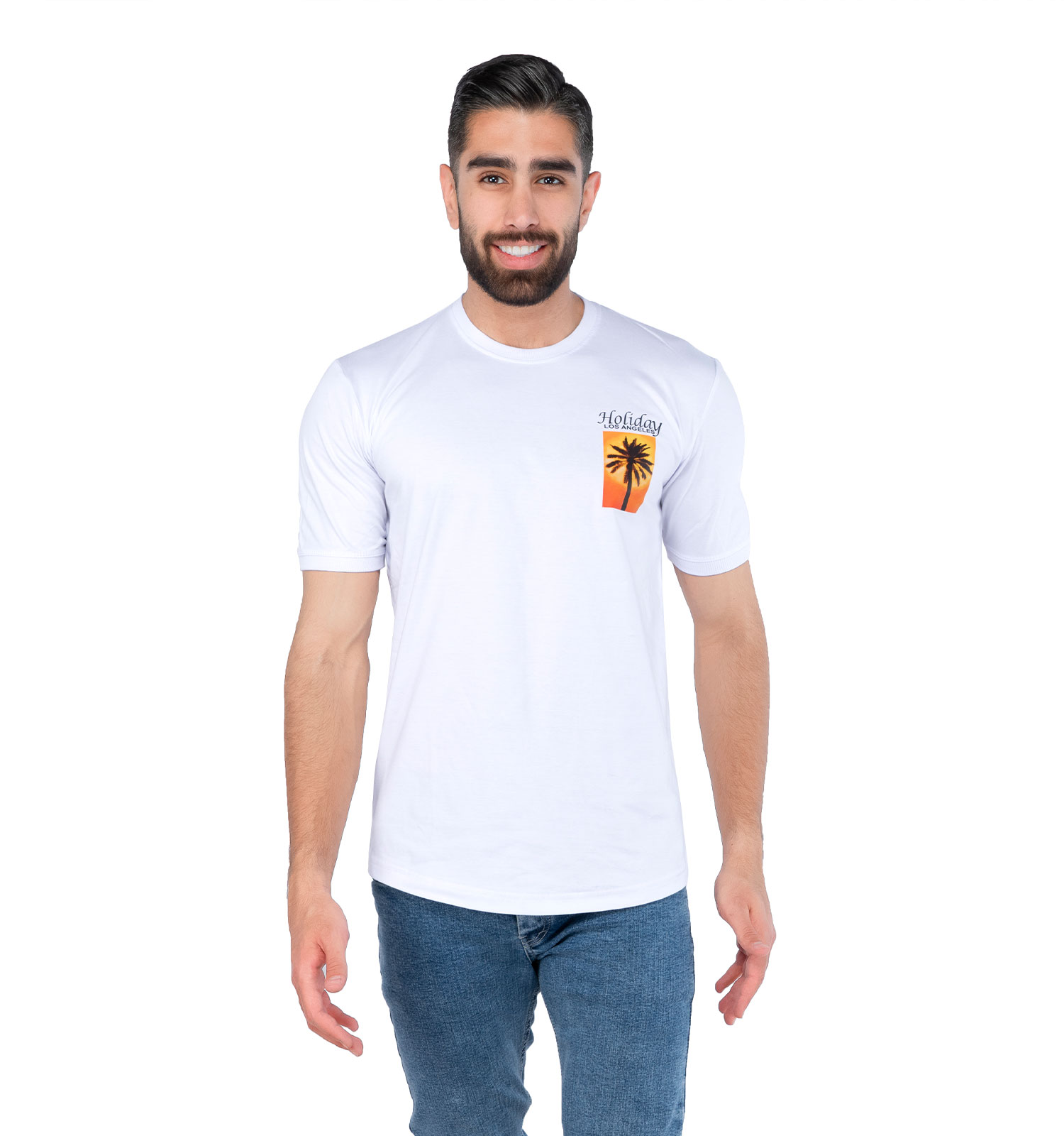تیشرت یقه گرد مردانه سفید پنبه طرحدار مدل 44579