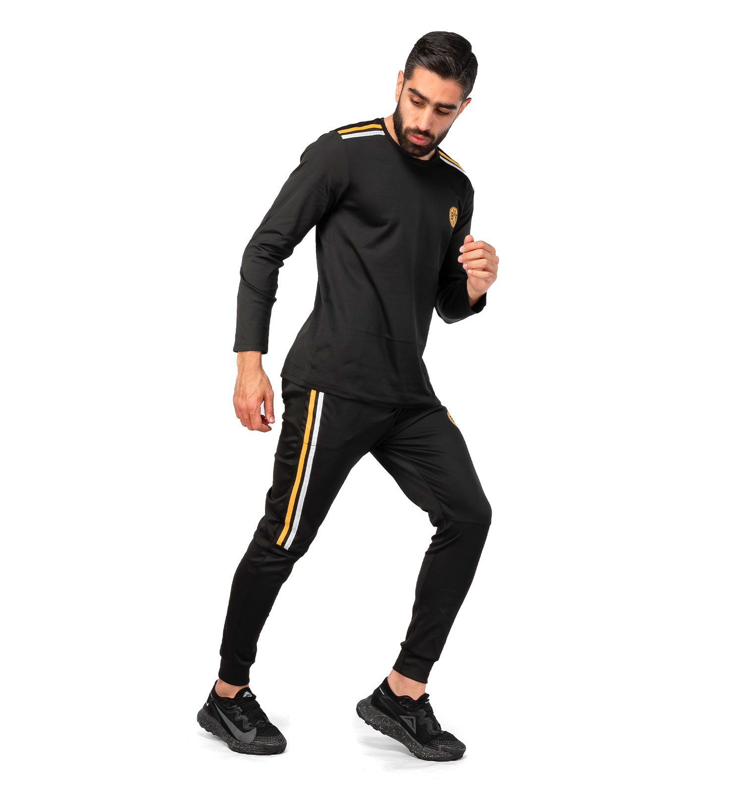 ست بلوز شلوار مردانه آستین بلند مشکی ساده یقه گرد مدل 43804