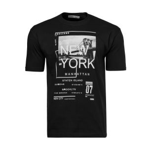 تیشرت New York یقه گرد مردانه مشکی پنبه طرحدار مدل 45458