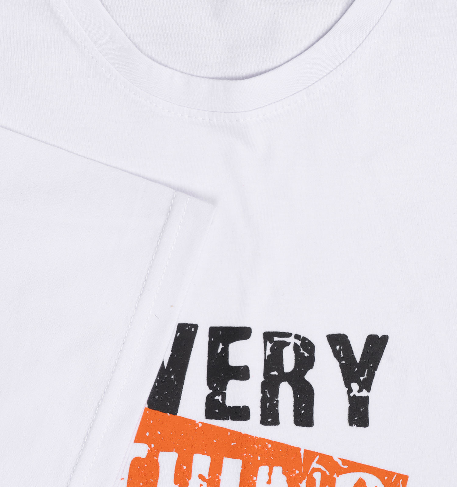 تیشرت یقه گرد مردانه سفید پنبه طرحدار مدل 45211