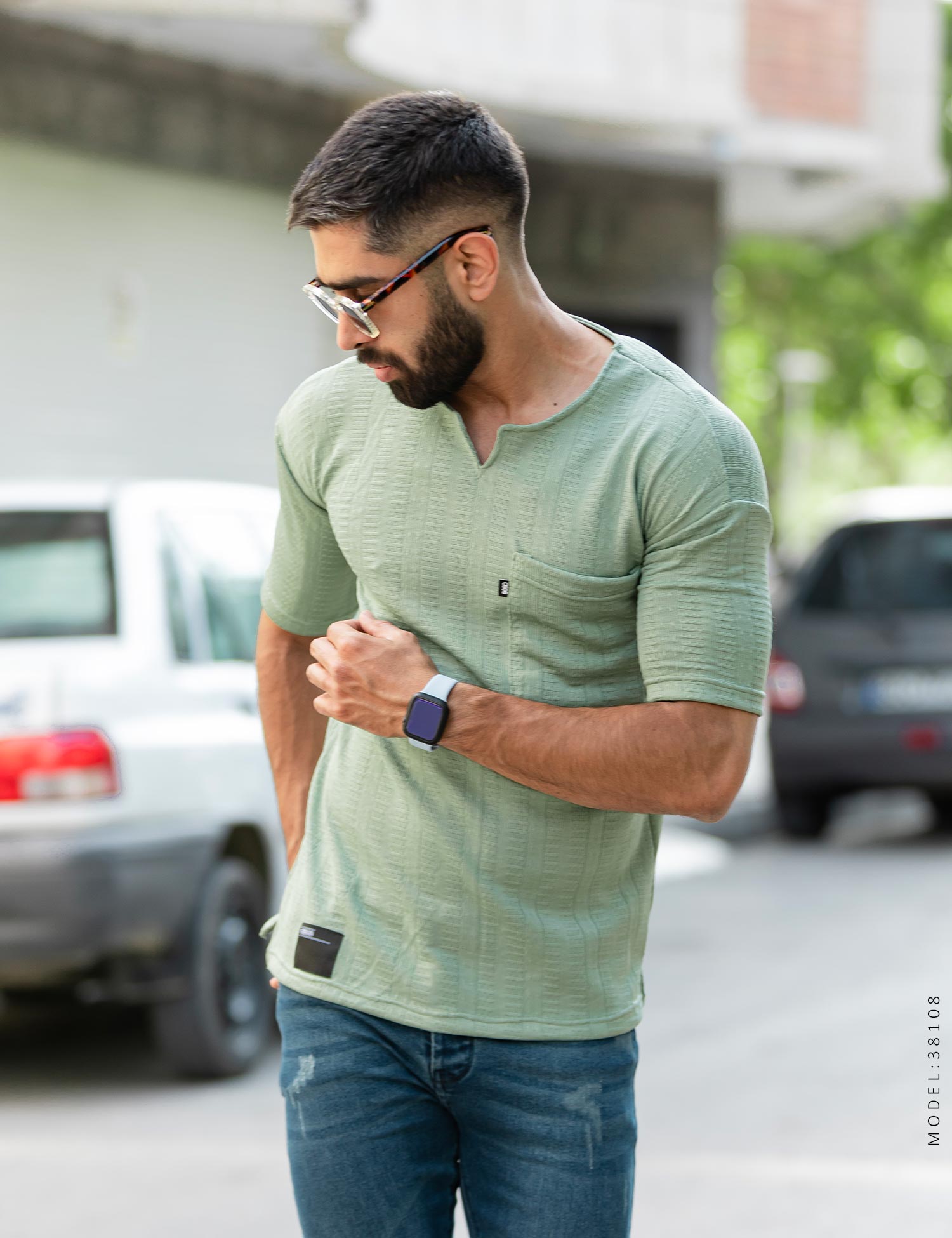 تیشرت مردانه یقه کوبایی Rayan مدل 38108