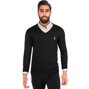 بافت مردانه یقه هفت مشکی فری سایز ساده Polo مدل 40761