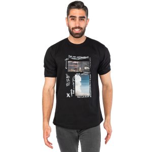تیشرت یقه گرد مردانه مشکی پنبه طرحدار مدل 44555