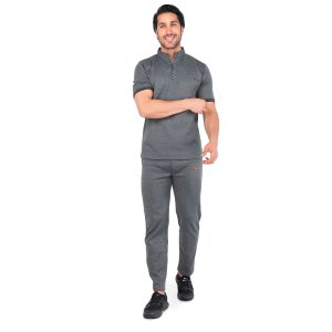 ست تیشرت شلوار مردانه آستین کوتاه طوسی ساده یقه ایستاده مدل 44186