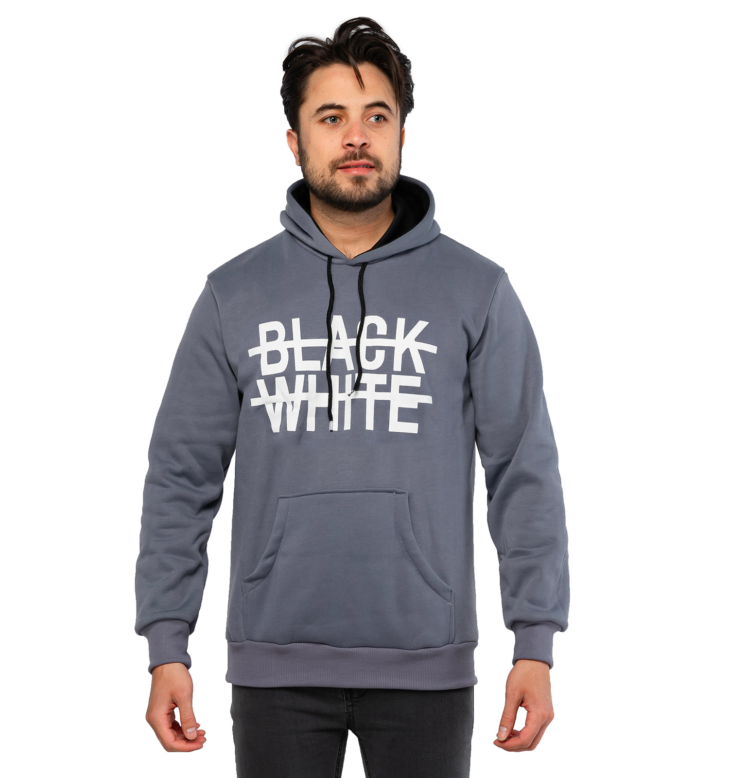 هودی کلاهدار ساده BLACK WHITE مدل 45717