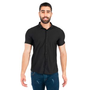 پیراهن اسپرت مردانه آستین کوتاه ساده مشکی مدل 42576