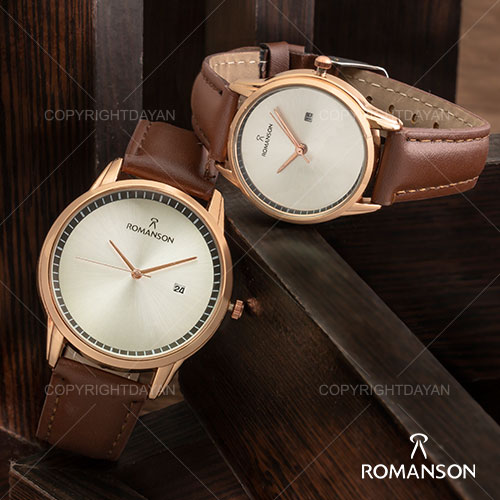 ست ساعت مردانه زنانه Romanson مدل W 1302 (قهوه ای برنزی)