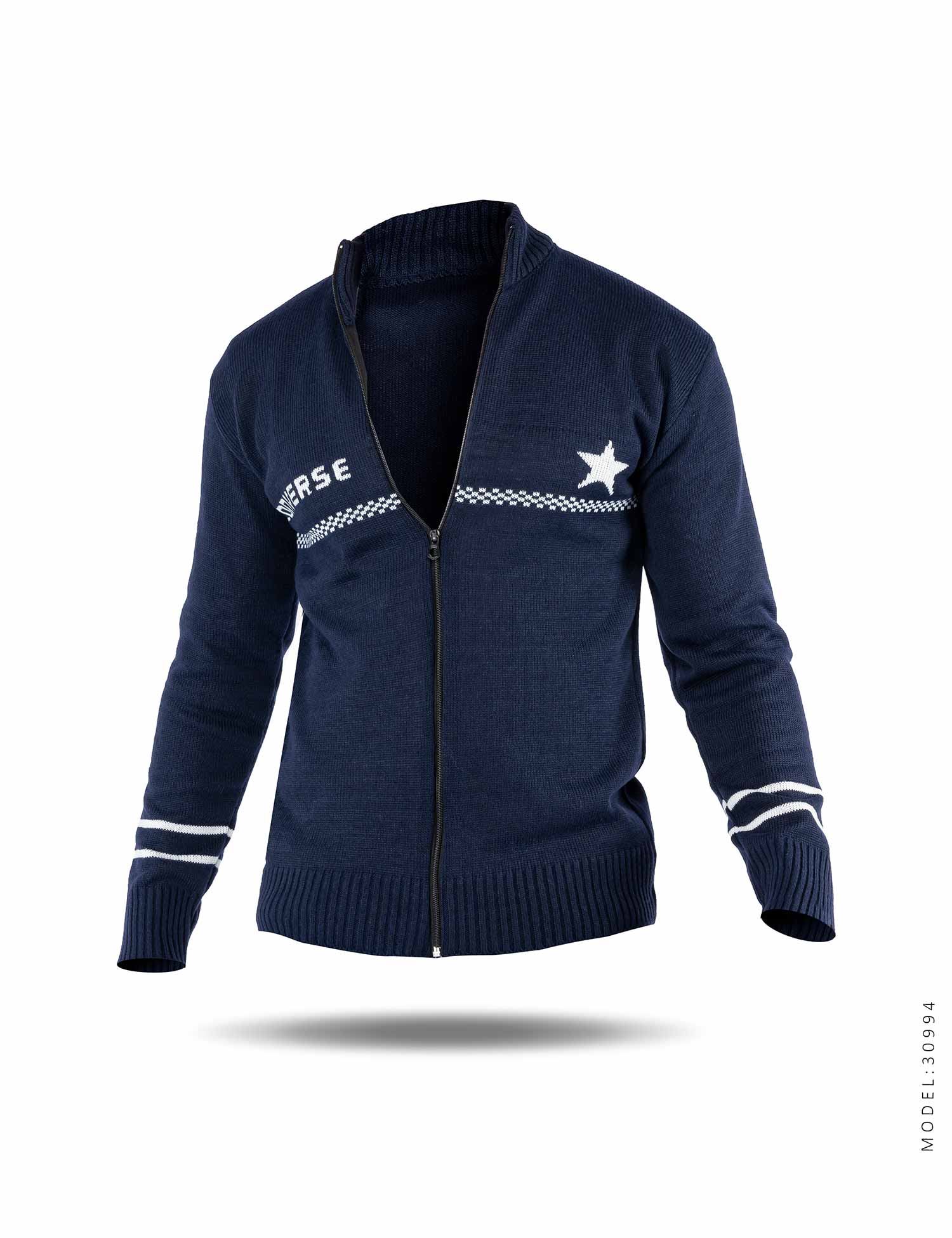 ژاکت بافت مردانه زیپ دار یقه ایستاده Converse مدل 30994