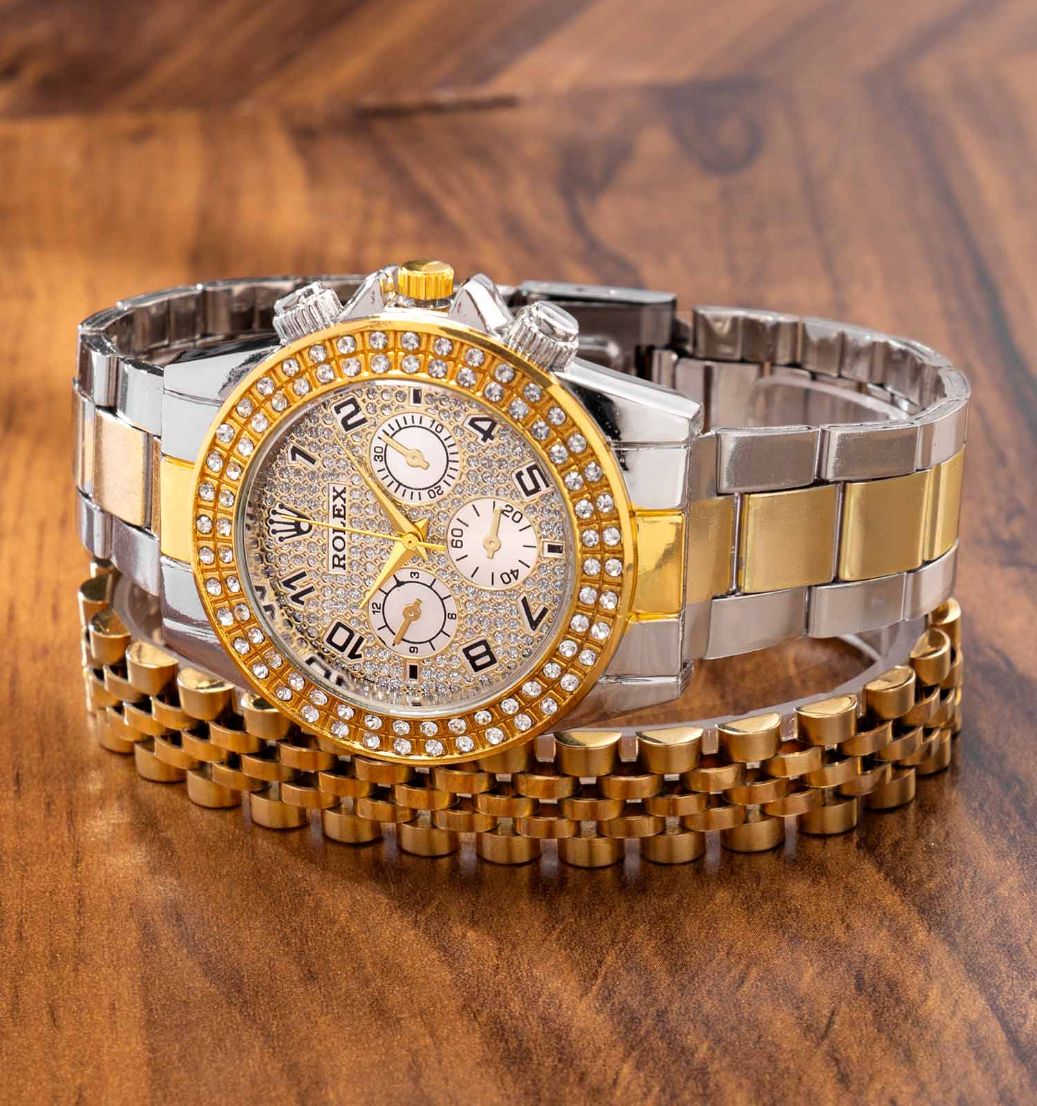 ساعت مچی مردانه عقربه ای نگین دار Rolex مدل 42468