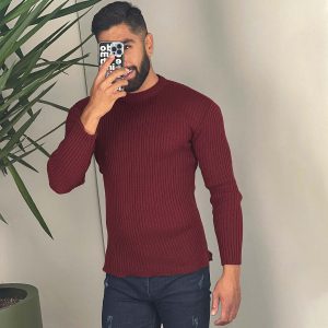 پلیور بافت مردانه یقه گرد زرشکی Imaz مدل 32554