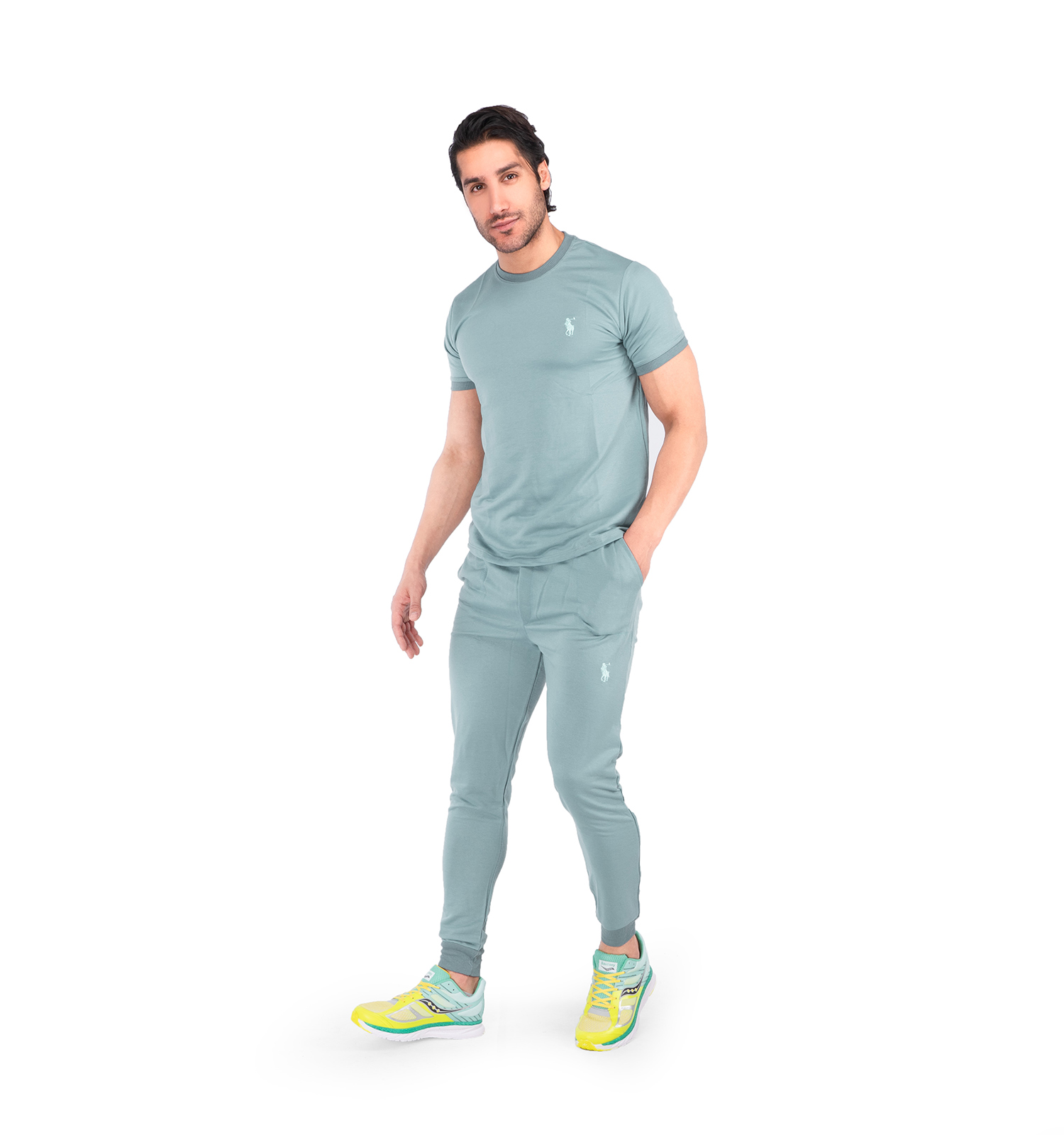 ست تیشرت شلوار مردانه آستین کوتاه Polo ساده یقه گرد مدل 43227