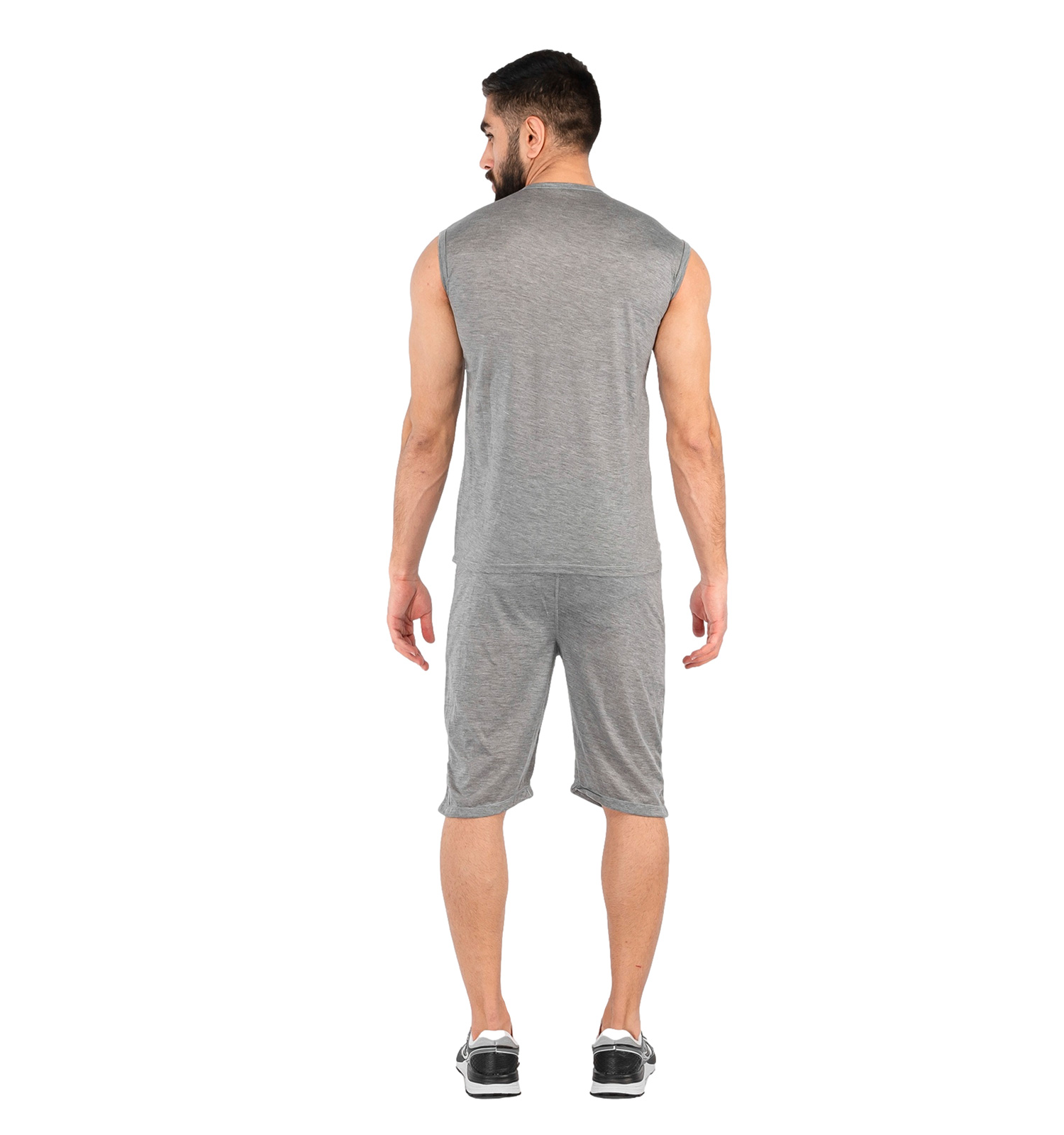 ست رکابی شلوارک مردانه آستین حلقه ای طوسی Adidas ساده یقه گرد مدل 43109
