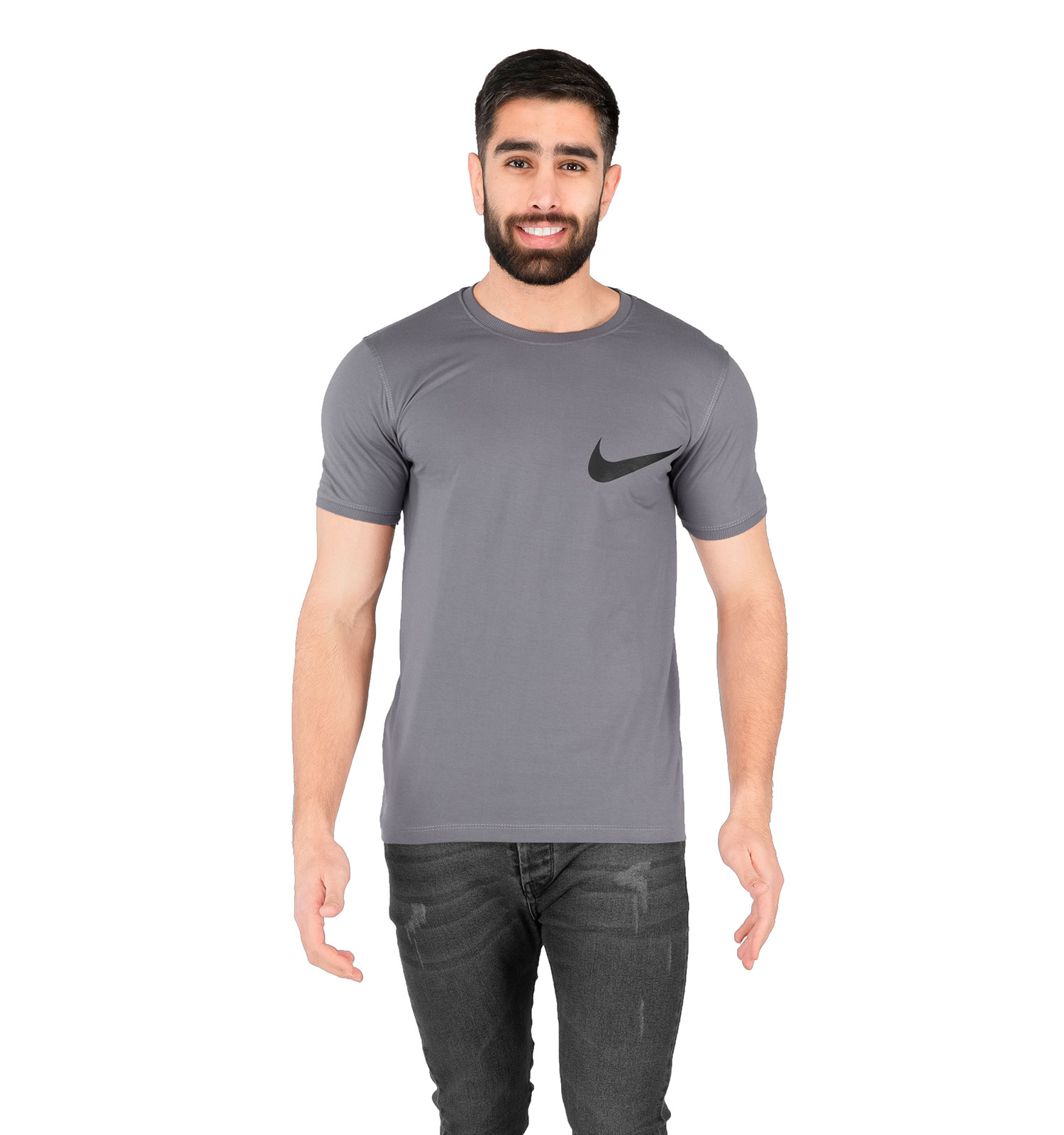 تیشرت Nike یقه گرد مردانه طوسی ساده مدل 43694