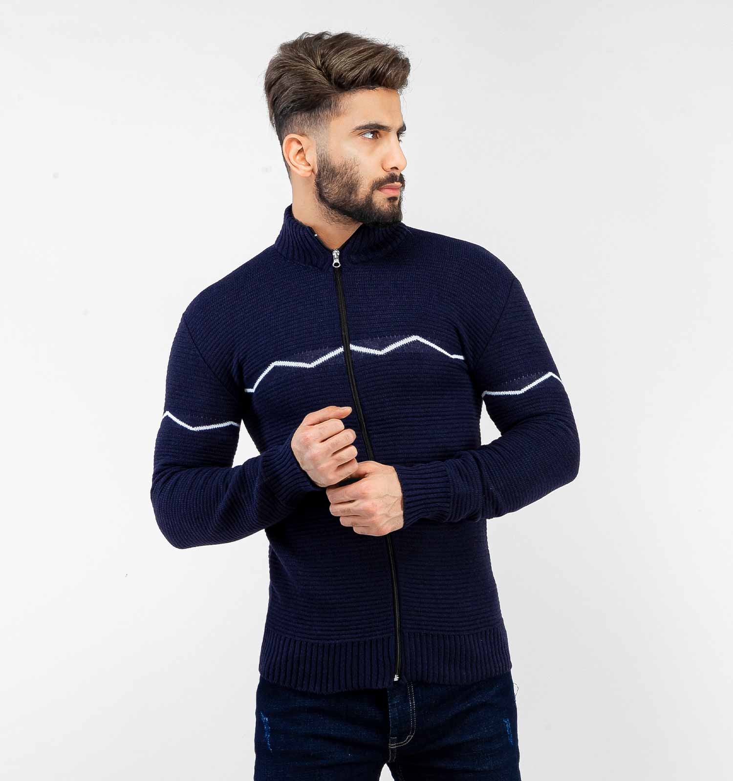 ژاکت بافت مردانه زیپ دار یقه ایستاده Lima مدل 32477