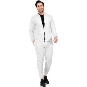 ست سویشرت شلوار مردانه دمپا کش سفید Alma طرحدار یقه گرد مدل 40245