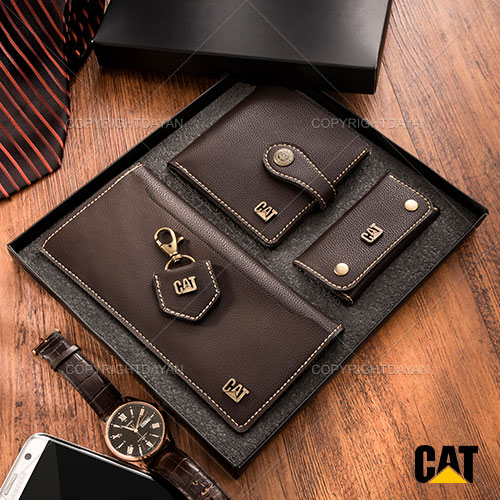 ست هدیه چرمی Cat مدل N 9094 (قهوه ای تیره)