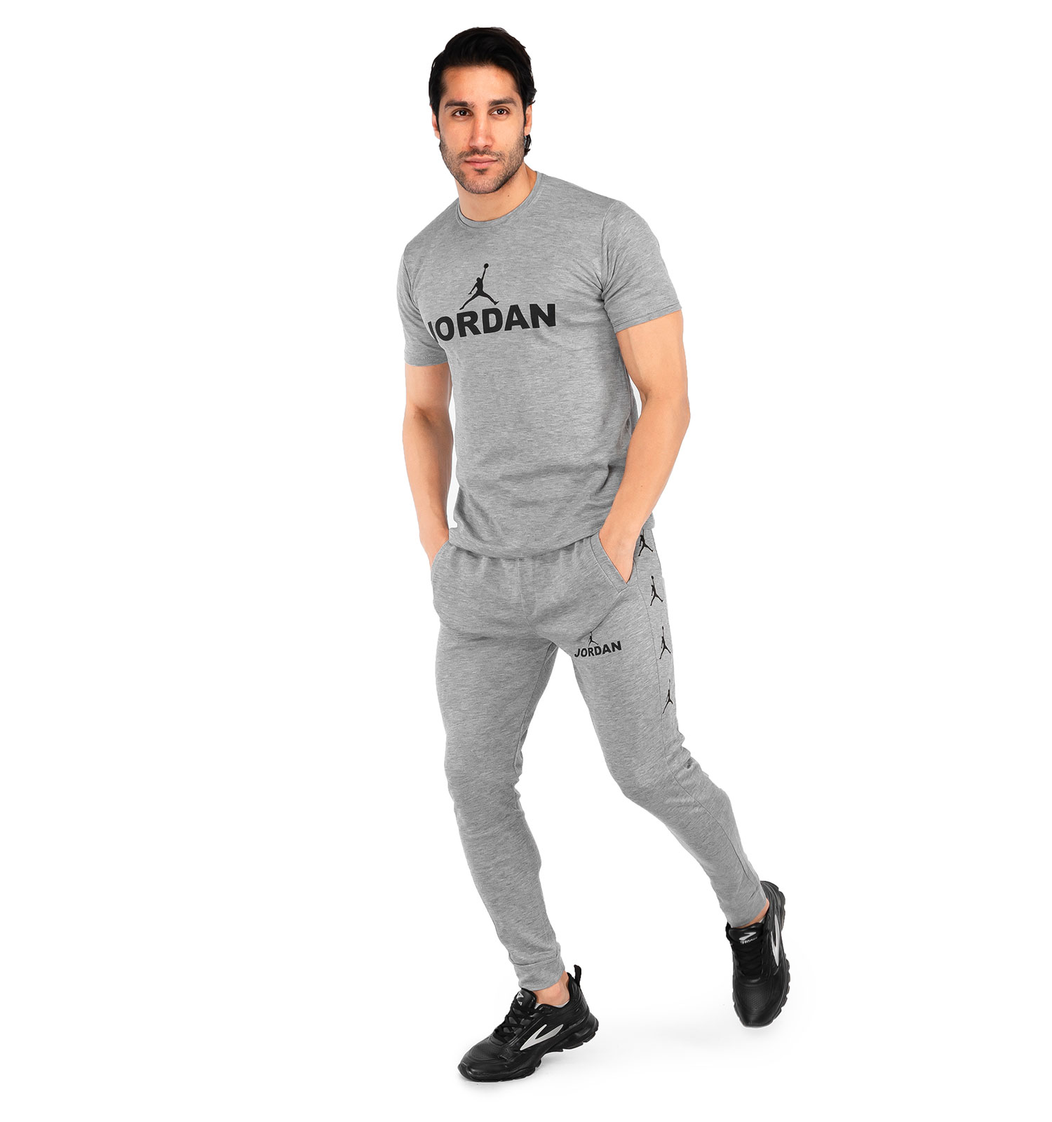 ست تیشرت شلوار مردانه آستین کوتاه Jordan ساده یقه گرد مدل 43182