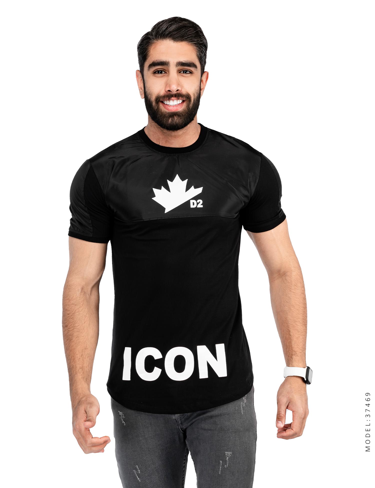 تیشرت مردانه چاپی سفید مشکی Icon مدل 37482