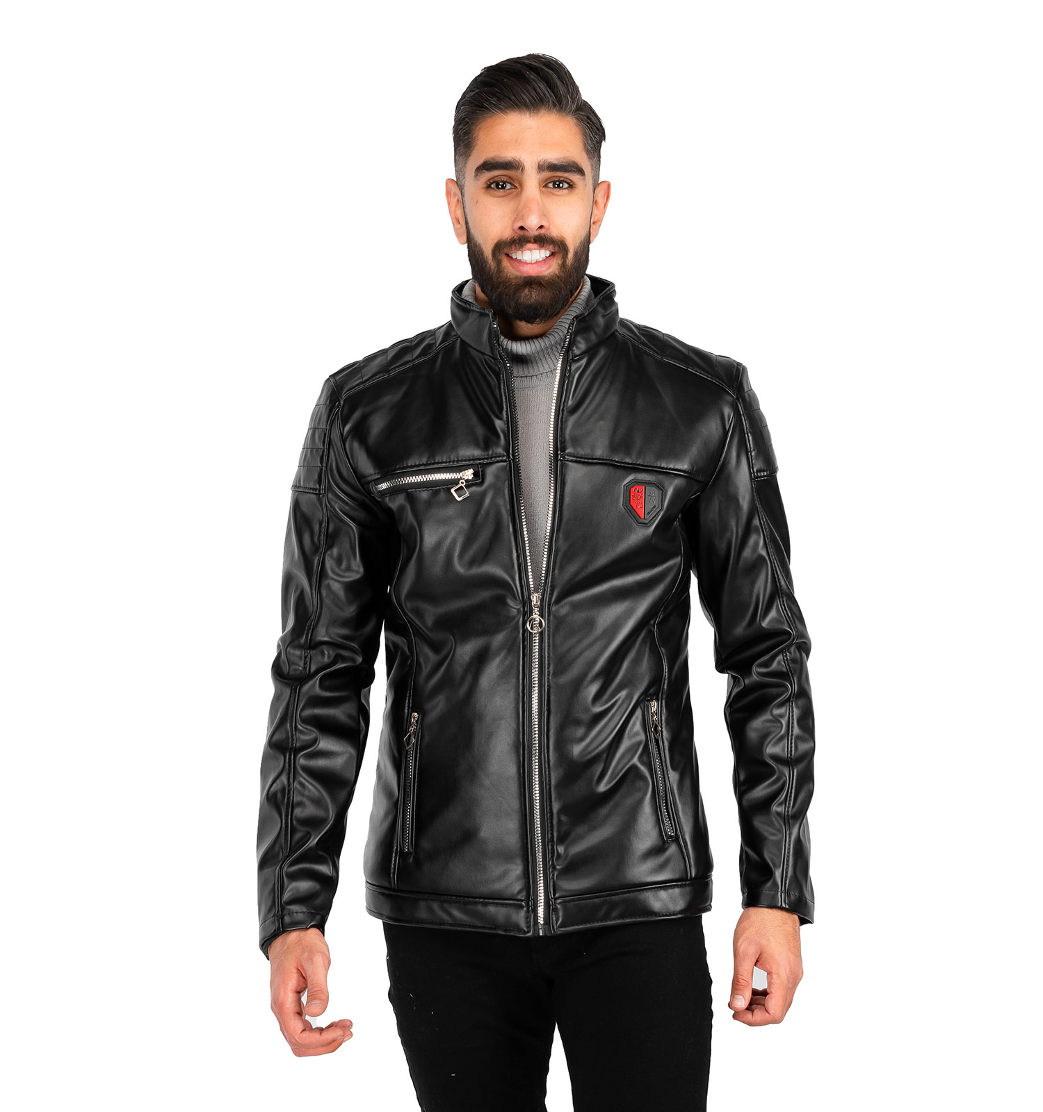 کاپشن چرم مصنوعی مردانه آستین زیپ دار Zima مدل 40238
