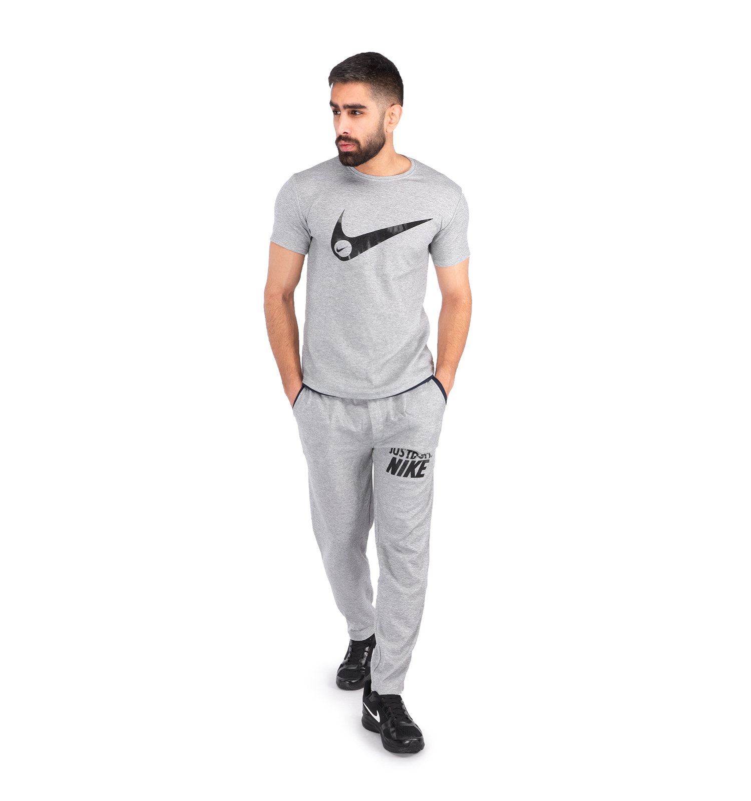 ست تیشرت شلوار مردانه Nike ساده یقه گرد مدل 42929