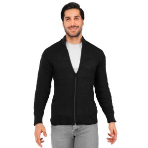 ژاکت بافت مردانه زیپ دار یقه ایستاده مشکی فری سایز ساده Lima مدل 40291