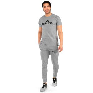 ست تیشرت شلوار مردانه آستین کوتاه طوسی Adidas ساده یقه گرد مدل 43126