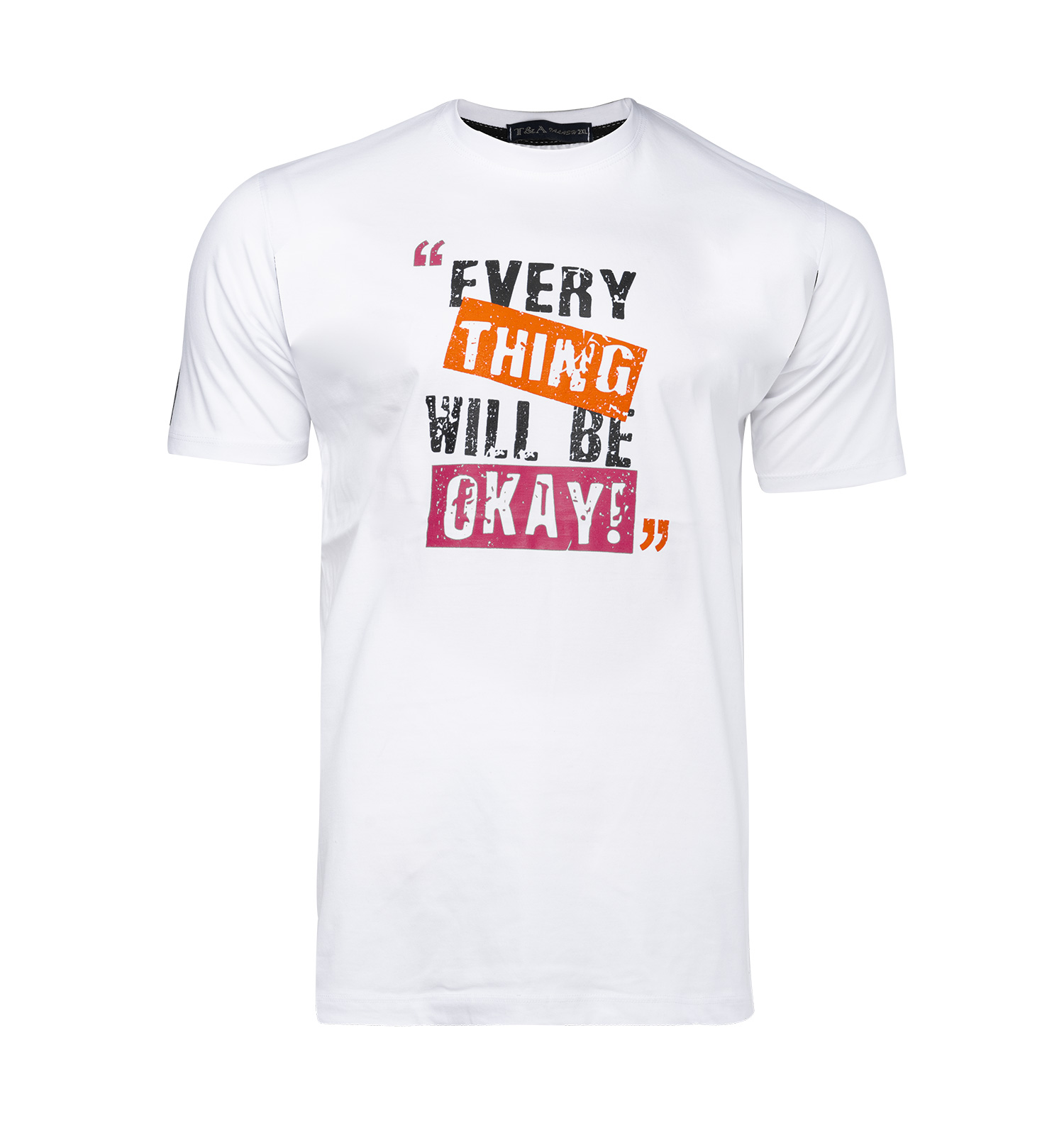 تیشرت یقه گرد مردانه سفید پنبه طرحدار مدل 45211