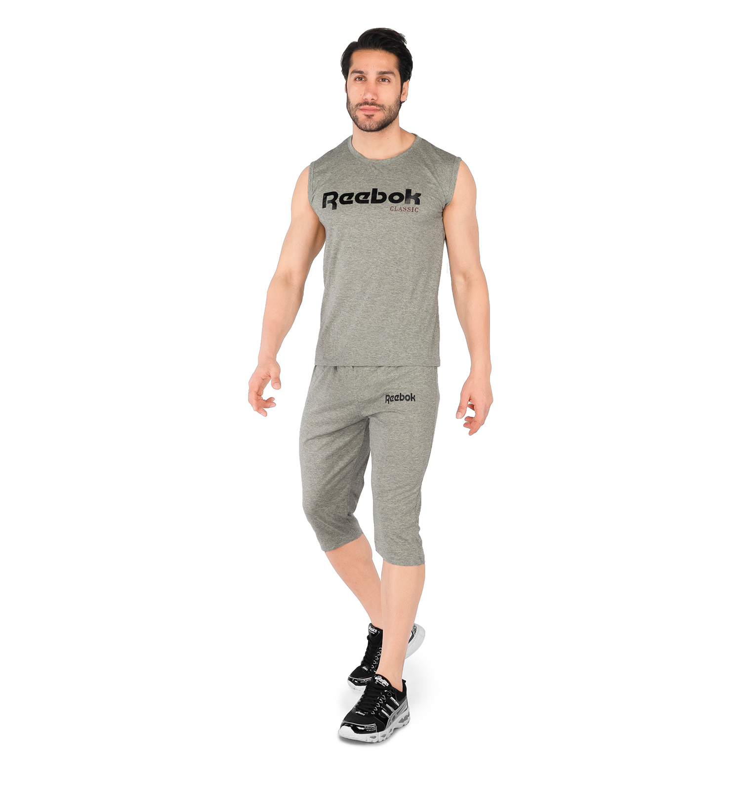 ست رکابی شلوارک مردانه آستین حلقه ای Reebok ساده یقه گرد مدل 43898