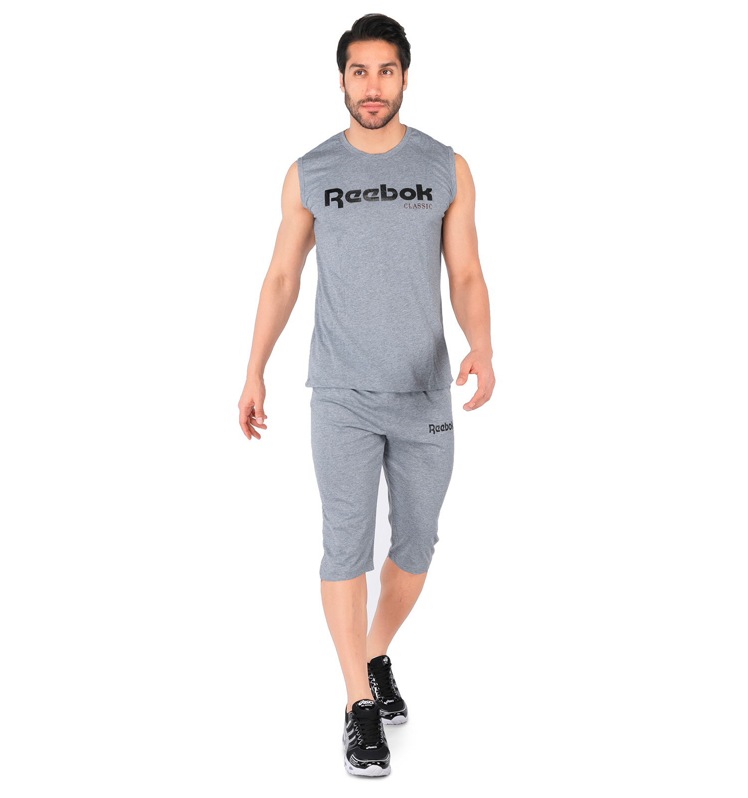 ست رکابی شلوارک مردانه آستین حلقه ای Reebok ساده یقه گرد مدل 43901