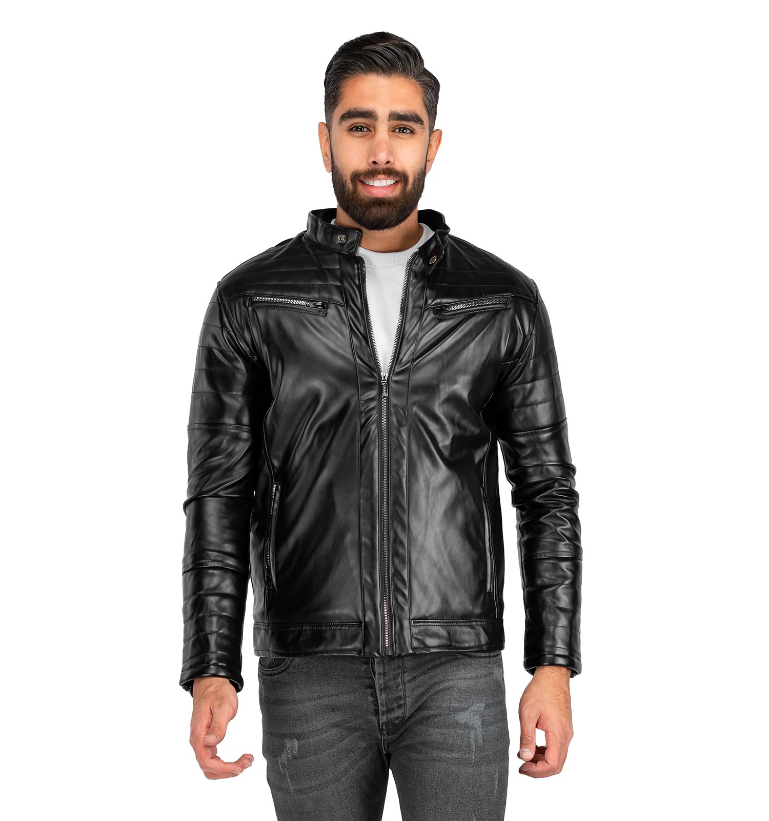 کاپشن چرم مردانه آستین زیپ دار Rayan مدل 39849