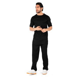 ست تیشرت شلوار مردانه آستین سه ربع مشکی کبریتی یقه گرد مدل 43792