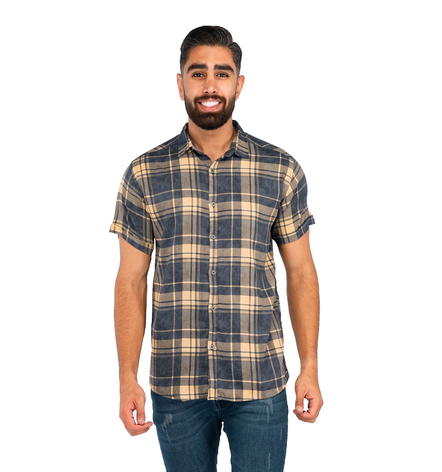 پیراهن مردانه آستین کوتاه چهارخانه Denver مدل 39787