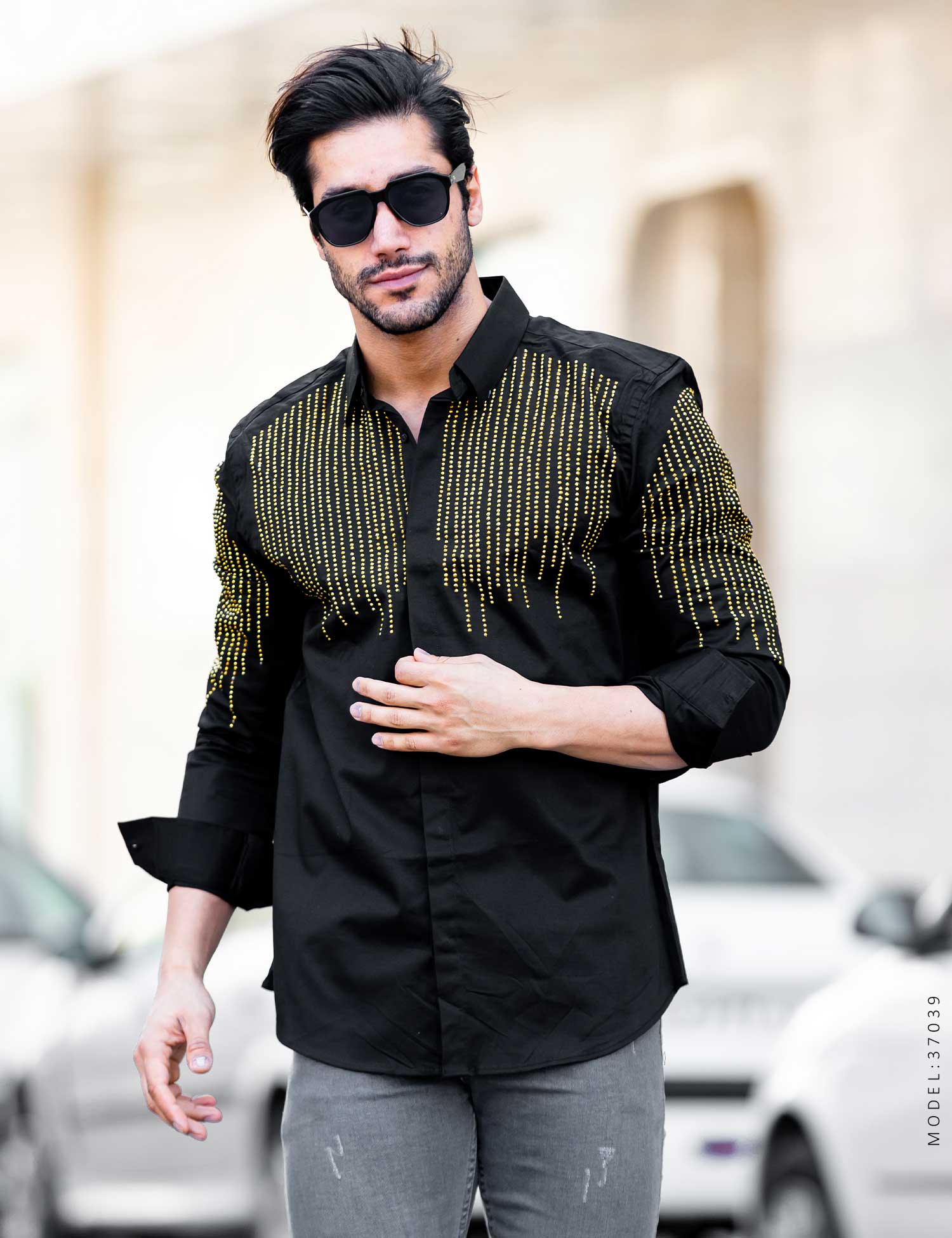 پیراهن مردانه نگین دار Versace مدل 37039