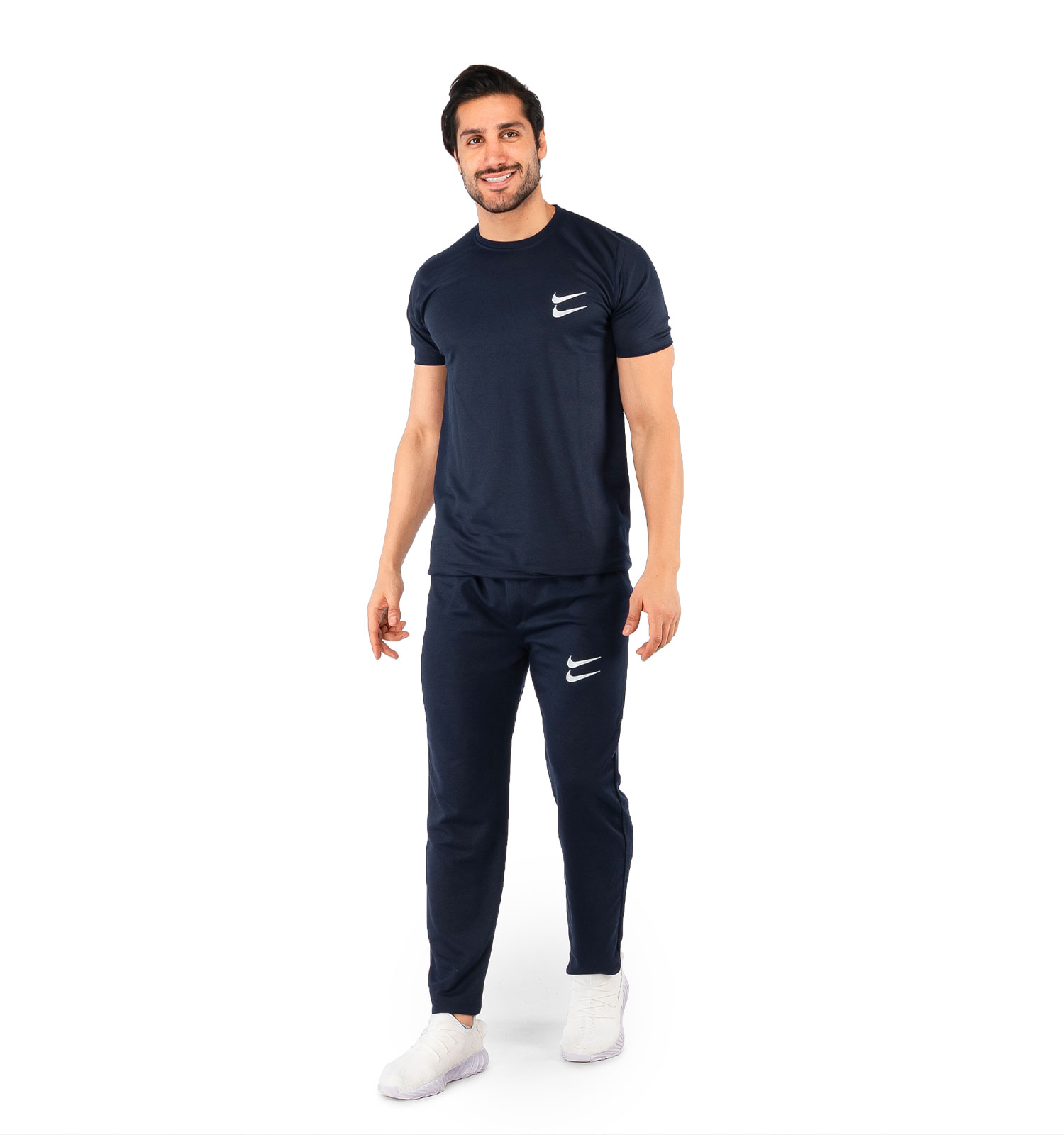ست تیشرت شلوار مردانه آستین کوتاه سرمه ای Nike ساده یقه گرد مدل 44158